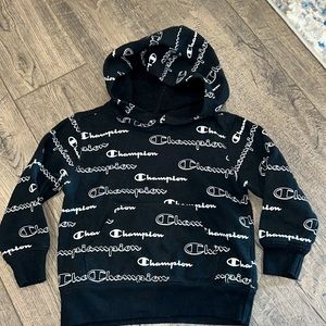 Champion boys black hoodie with white silkscreen size 4